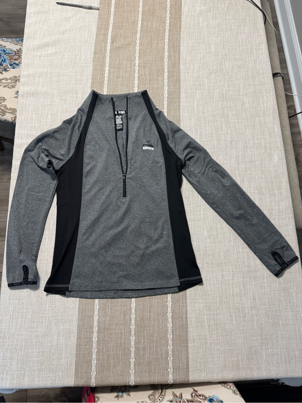 PINK Victoria's Secret Gray & Black Long Sleeve 1/4 zip pullover